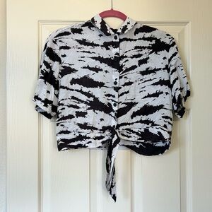 All Saints Monochrome Abstract Button Down Shirt
